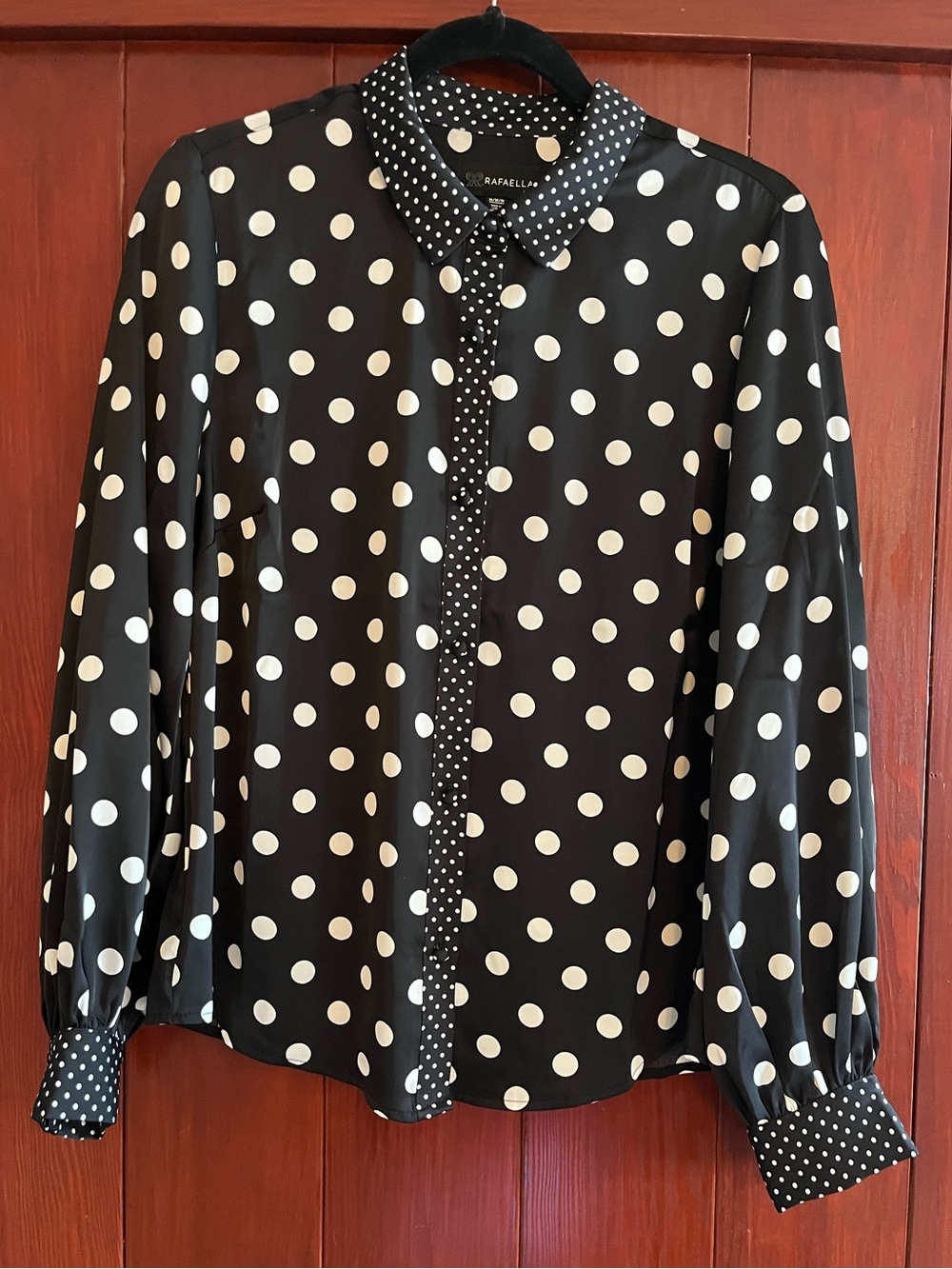 Rafaella Black and White Polka Dot Button-Down Blouse